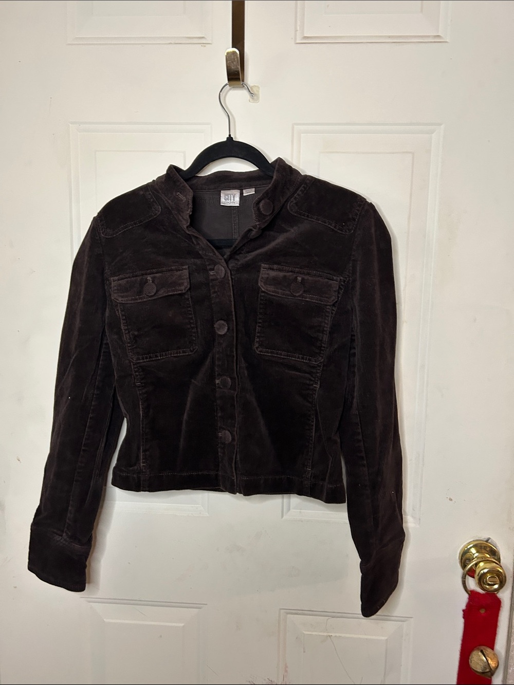 DKNY Dark Brown Velvet Button-Front Jean Jacket